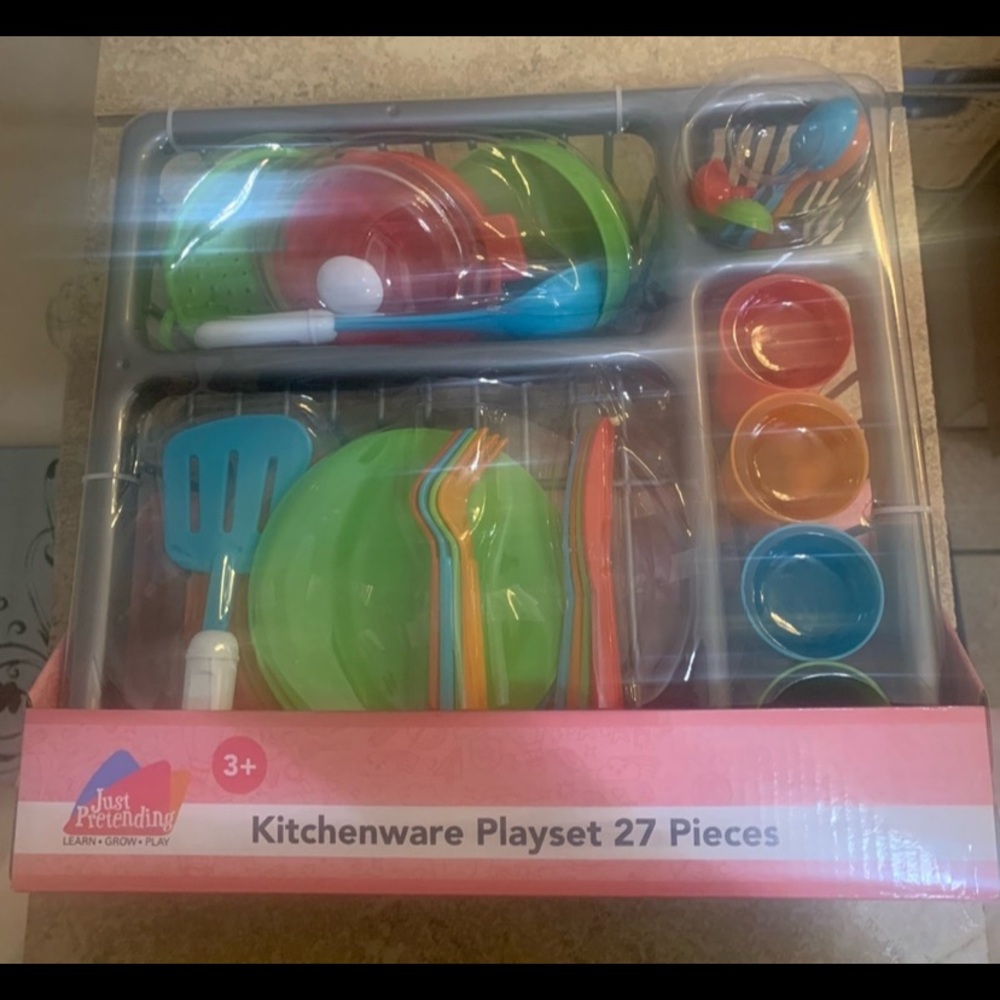 New! “Just Pretending” 27-Piece Tableware Dish Set designed for kids Kitchen.